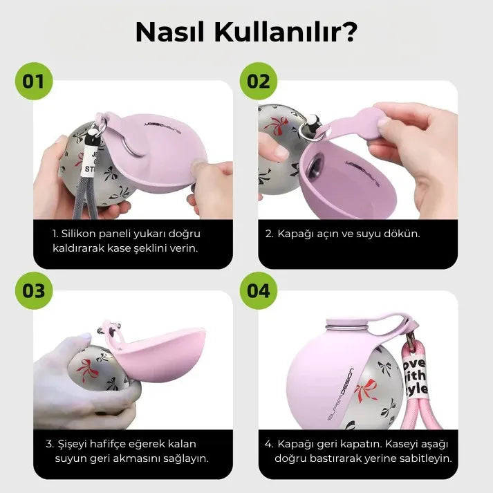 Luvelis 2'si 1 Arada Taşınabilir Su Şişesi - Sızdırmaz & Paslanmaz
